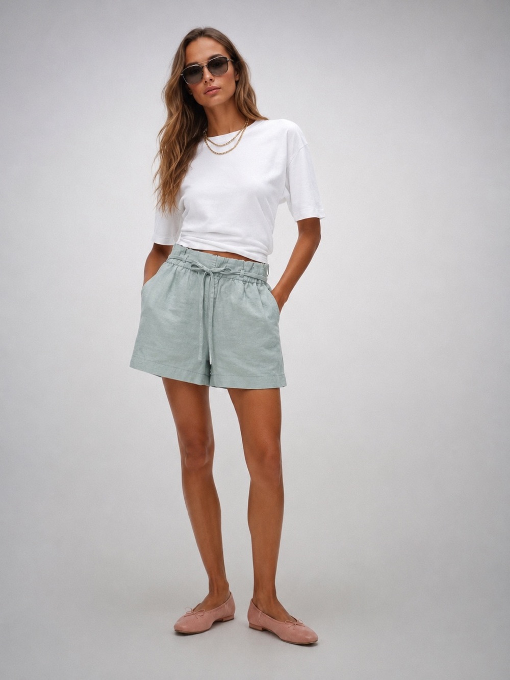 Love Tree Linen Light Blue Shorts NWOT